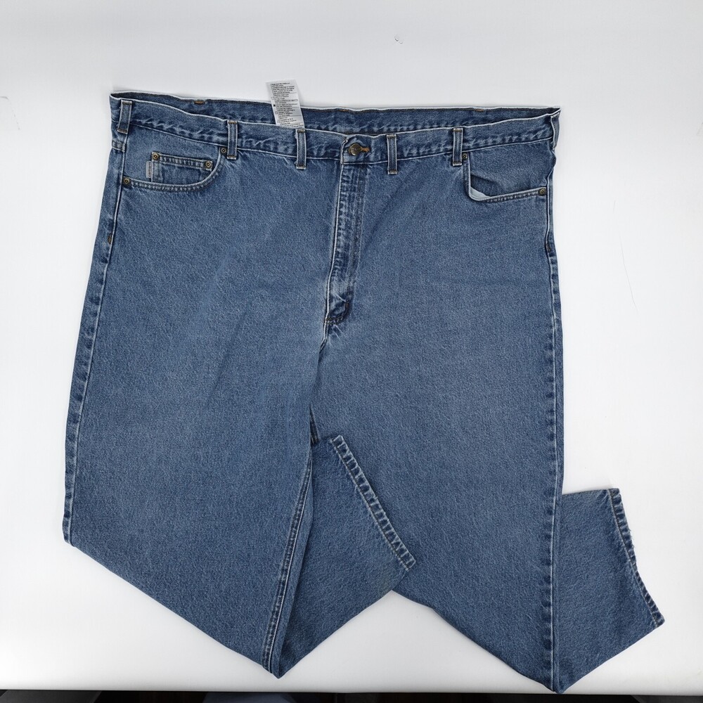 Carhartt B17-DST Jeans Mens 52x30 Blue Denim Straight Fit Workwear USA Logo